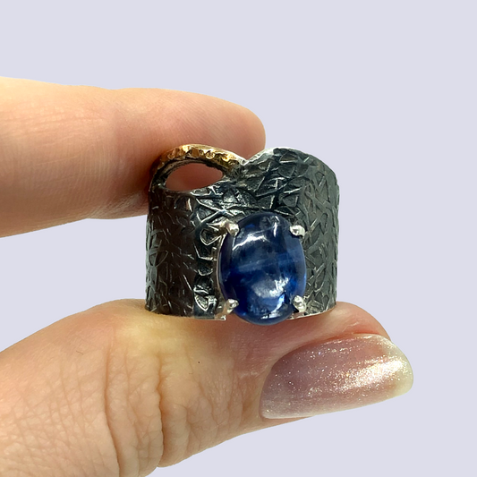 925 Oxidized Silver Ring With Kyanite, Size 7.5