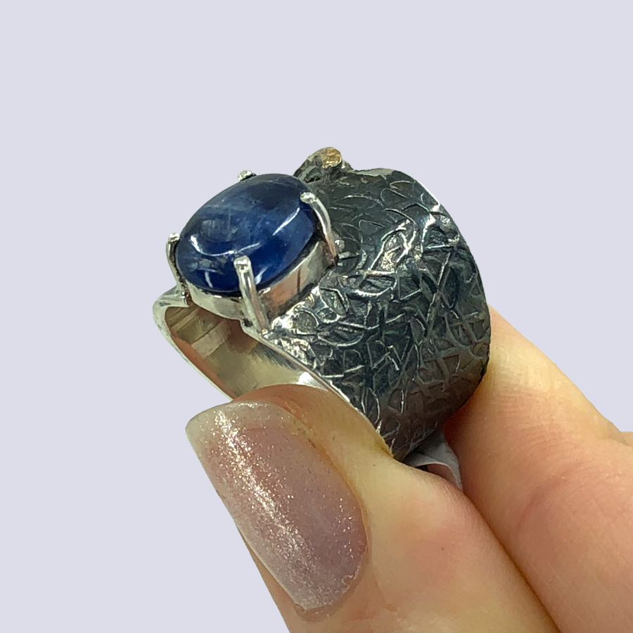 925 Oxidized Silver Ring With Kyanite, Size 7.5