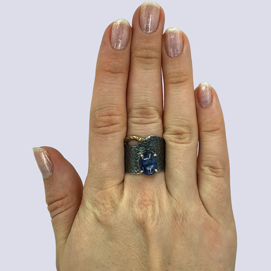 925 Oxidized Silver Ring With Kyanite, Size 7.5