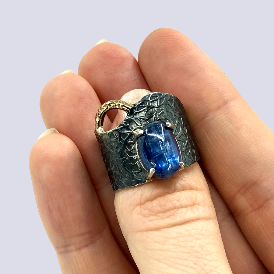 925 Oxidized Silver Ring With Kyanite, Size 7.5