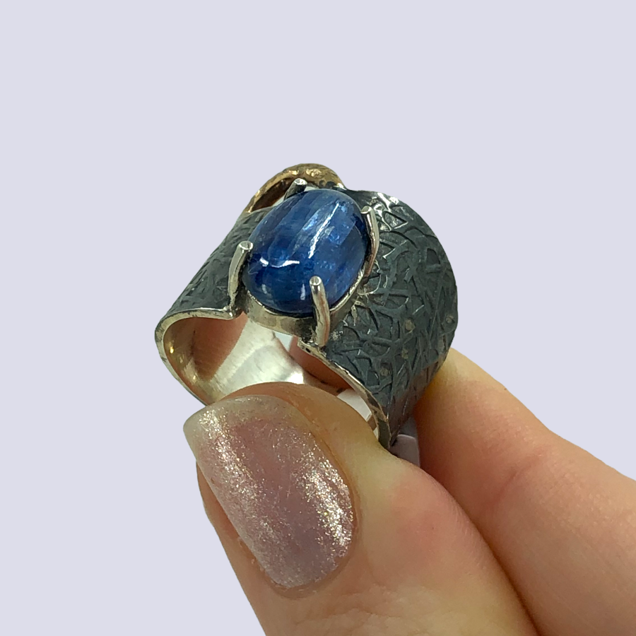 925 Oxidized Silver Ring With Kyanite, Size 7.5