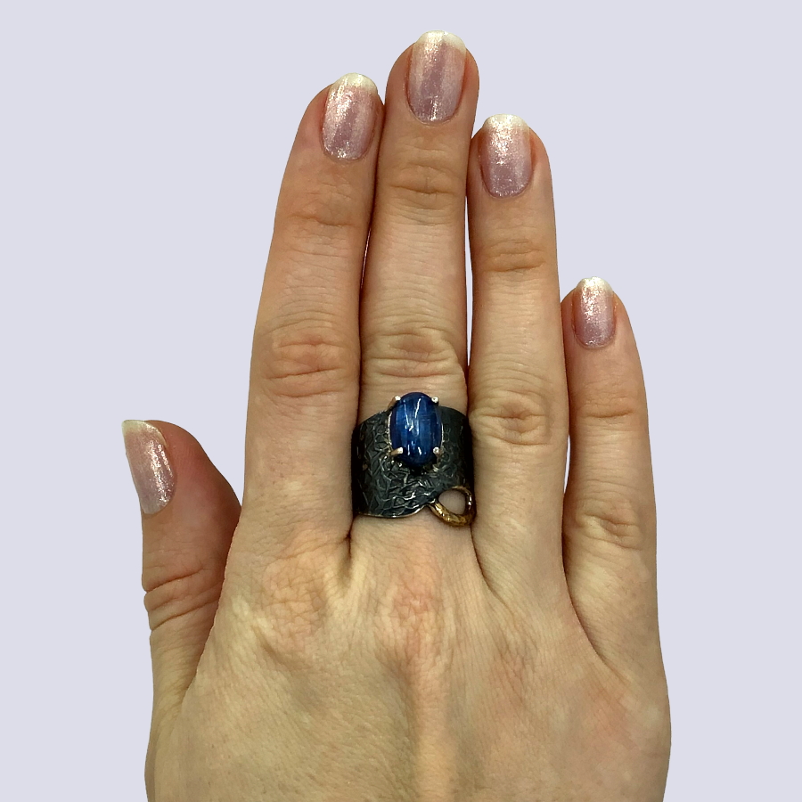 925 Oxidized Silver Ring With Kyanite, Size 7.5