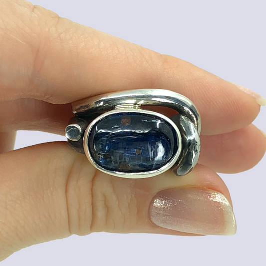 925 Oxidized Silver Ring With Kyanite, Size 6.5