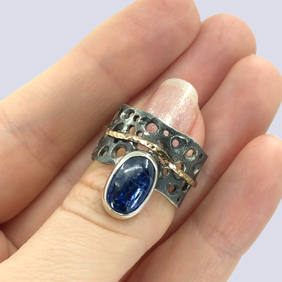 925 Oxidized Silver Ring With Kyanite, Size 7.5