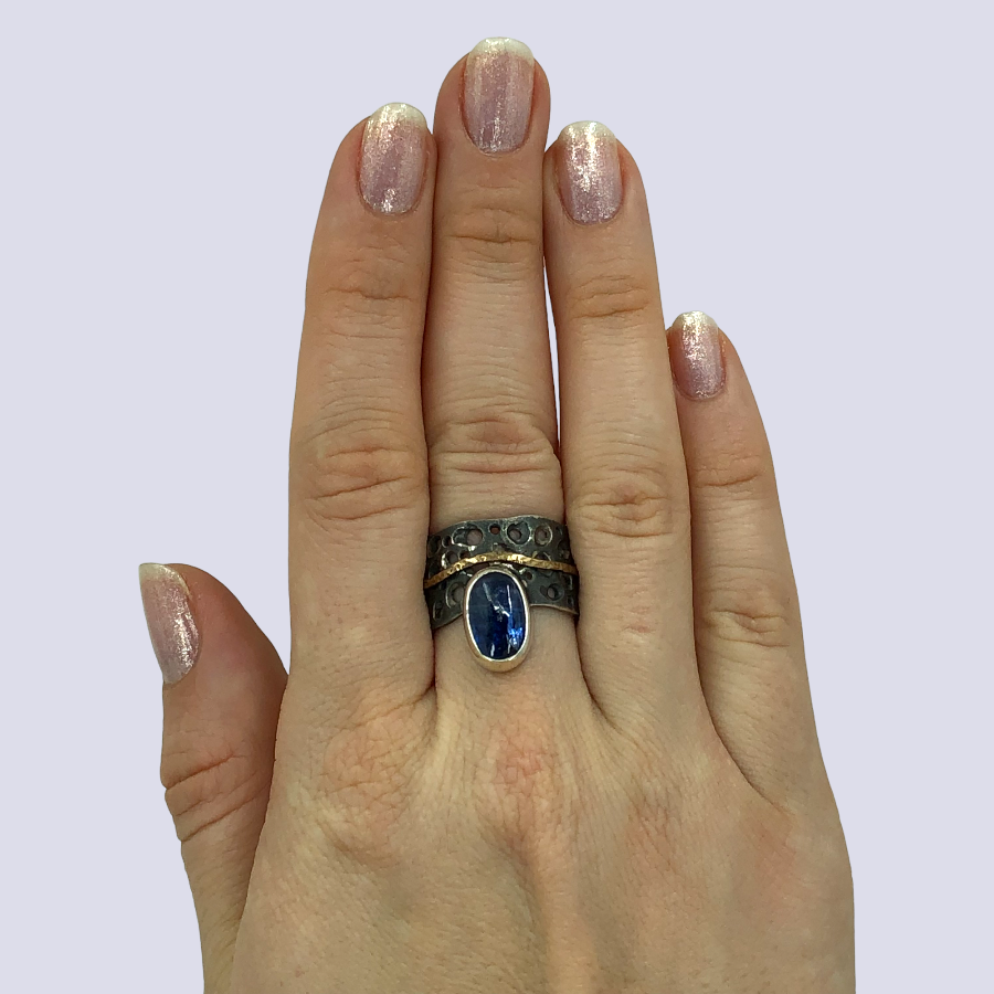 925 Oxidized Silver Ring With Kyanite, Size 7.5