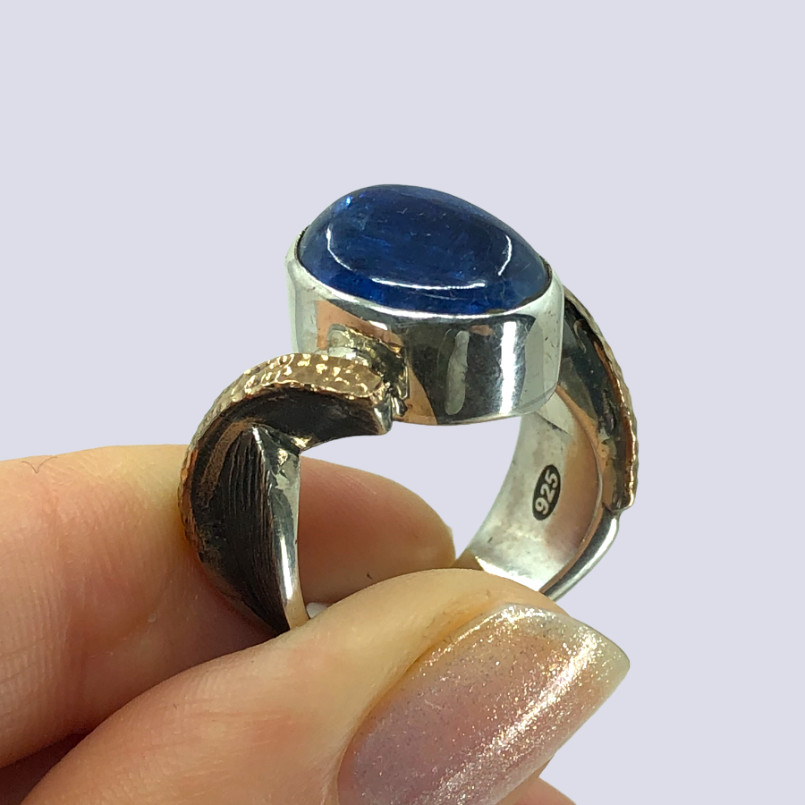 925 Oxidized Silver Ring With Kyanite, Size 8