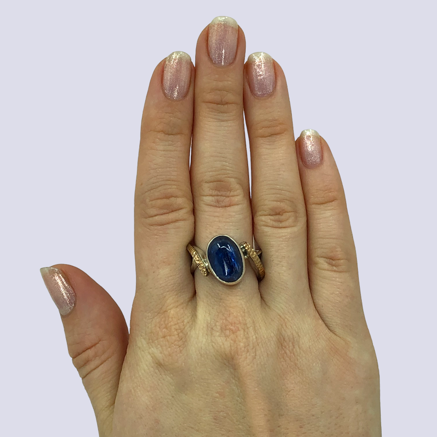 925 Oxidized Silver Ring With Kyanite, Size 8