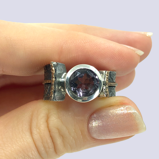 925 Oxidized Silver Ring With Lilac Amethyst, Size 8