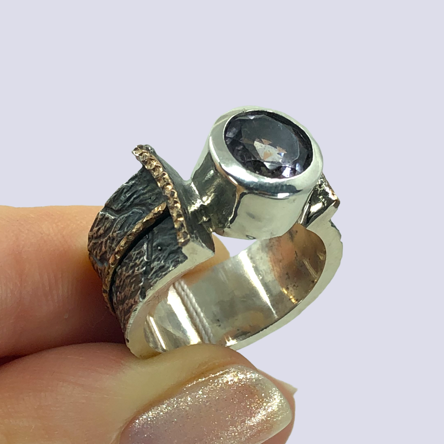 925 Oxidized Silver Ring With Lilac Amethyst, Size 8