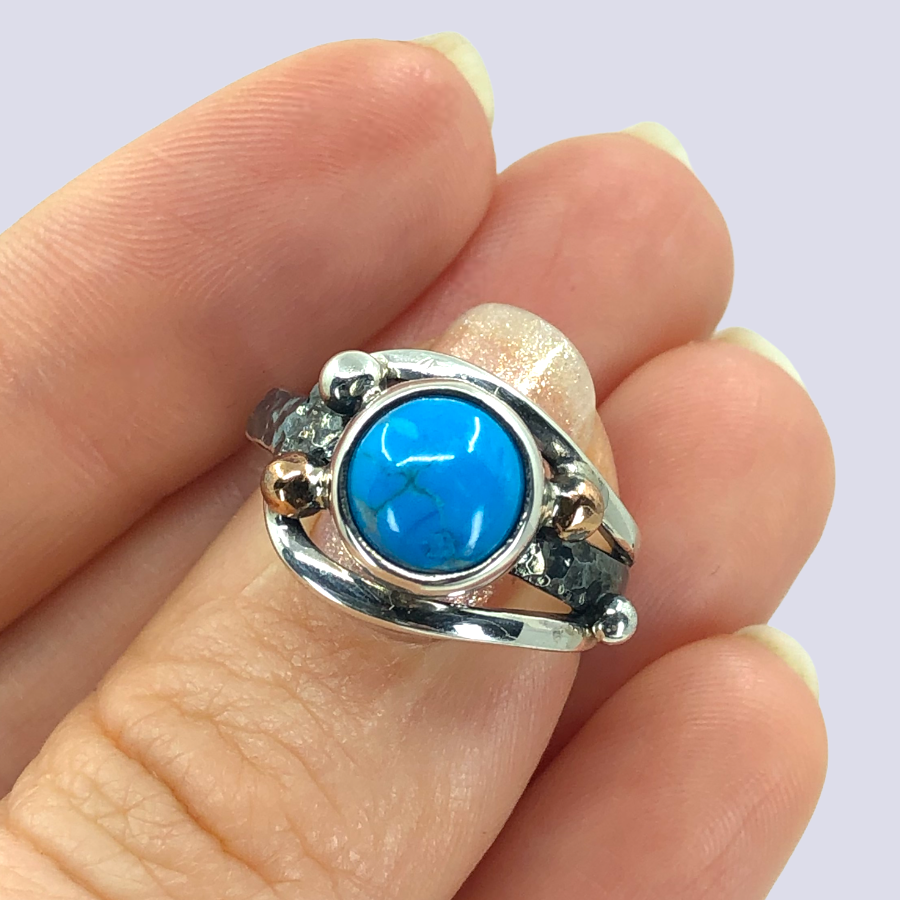 925 Oxidized Silver Ring With Turquoise, Size 7