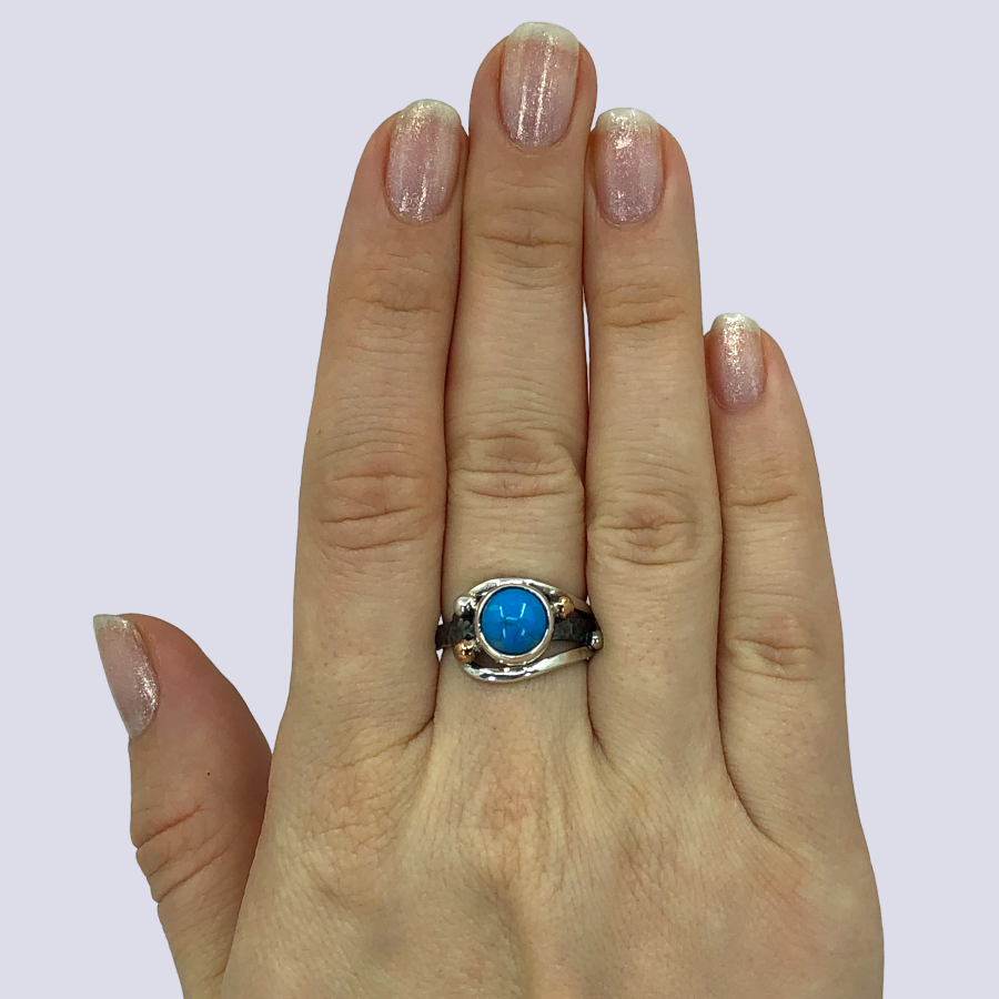 925 Oxidized Silver Ring With Turquoise, Size 7