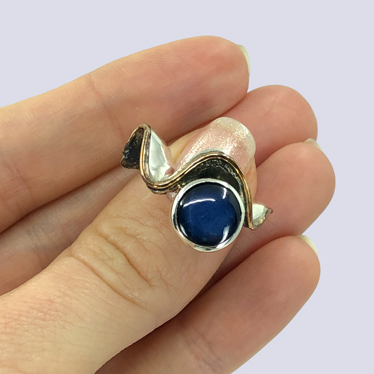 925 Oxidized Silver Ring With Blue Star Sapphire, Size 6.5