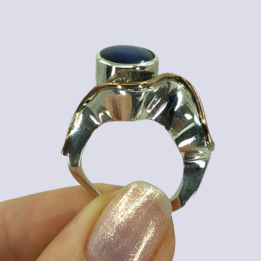 925 Oxidized Silver Ring With Blue Star Sapphire, Size 6.5