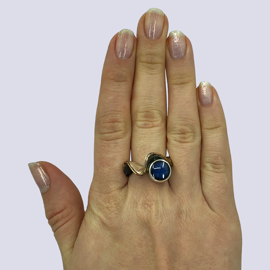 925 Oxidized Silver Ring With Blue Star Sapphire, Size 6.5