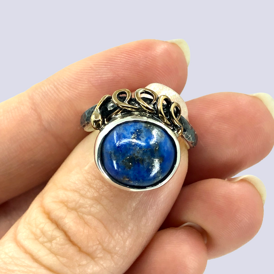 925 Oxidized Silver Ring With Lapis Lazuli, Size 6