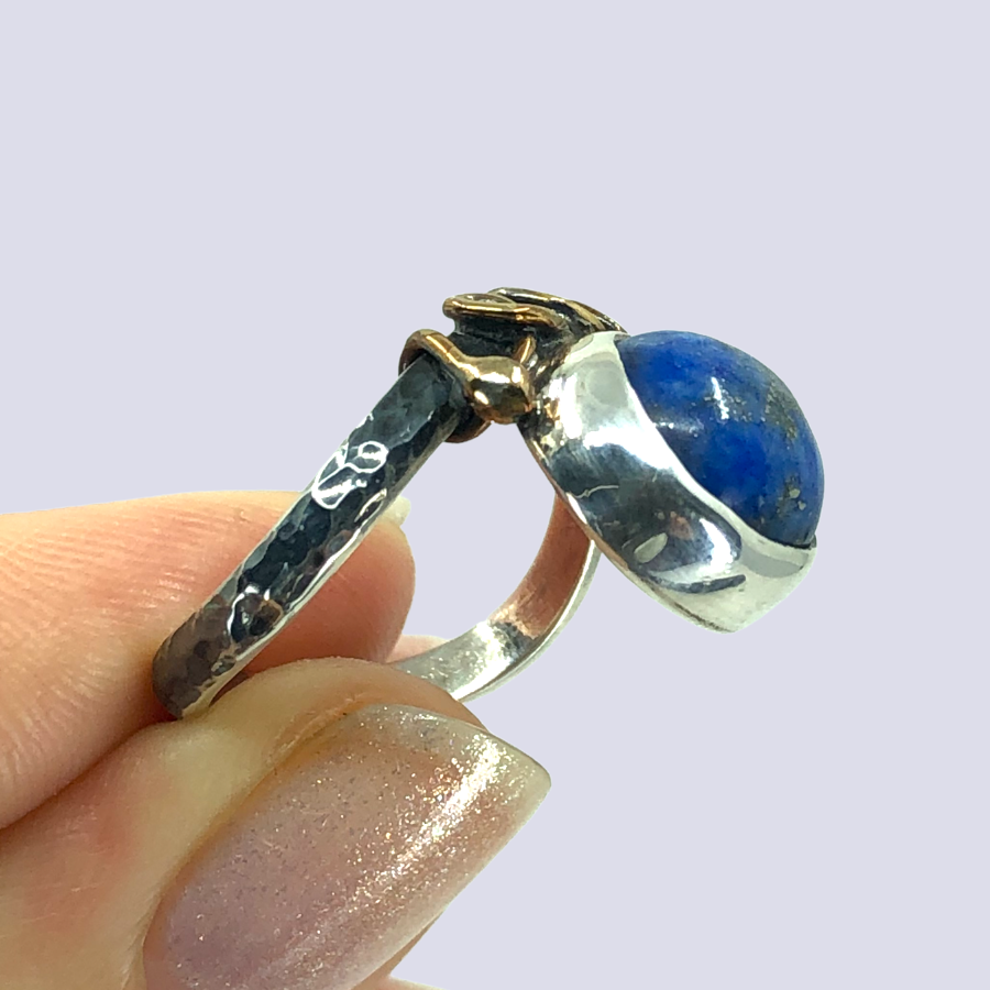 925 Oxidized Silver Ring With Lapis Lazuli, Size 6