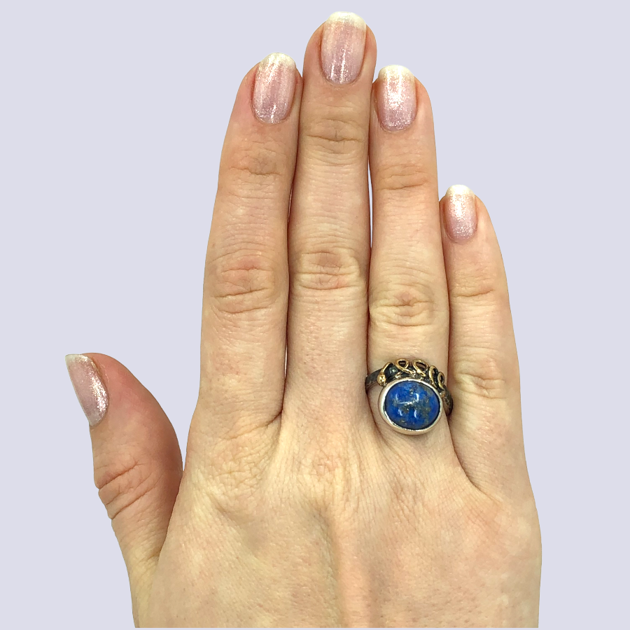 925 Oxidized Silver Ring With Lapis Lazuli, Size 6