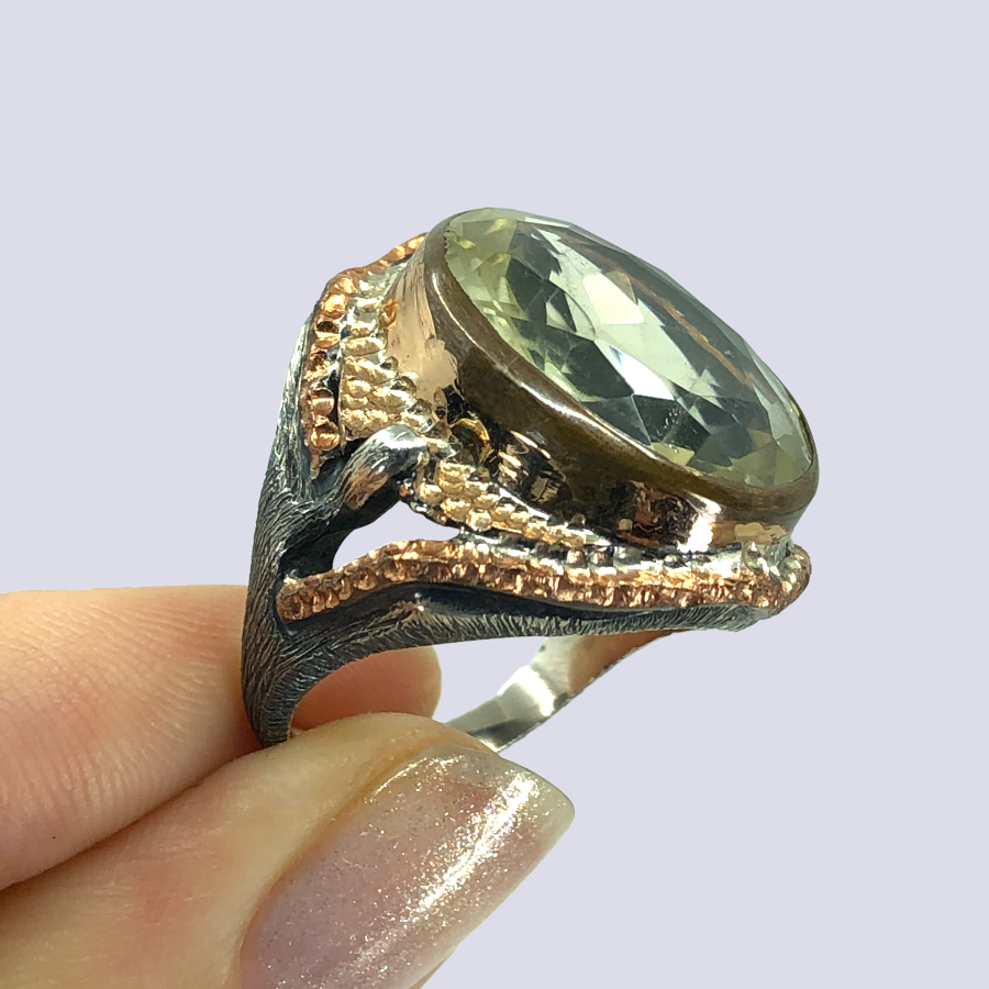 925 Oxidized Silver Ring With Lemon Quartz, Size 8