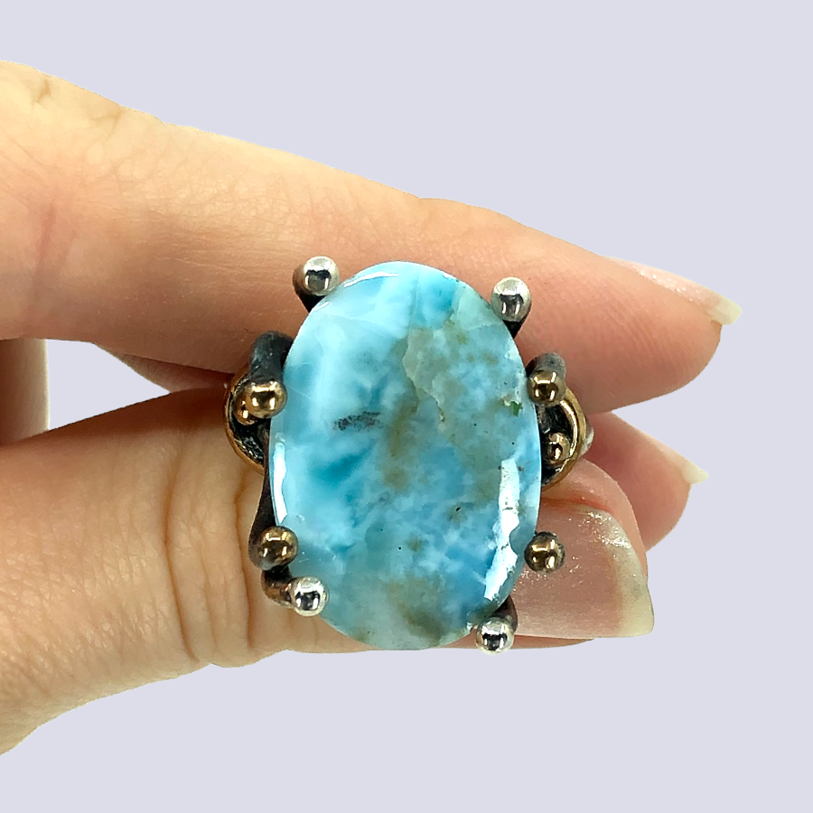 925 Oxidized Silver Ring With Larimar, Size 8