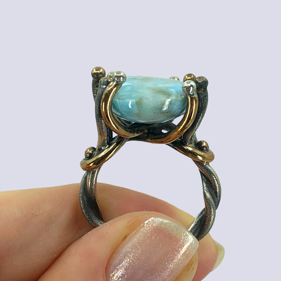 925 Oxidized Silver Ring With Larimar, Size 8