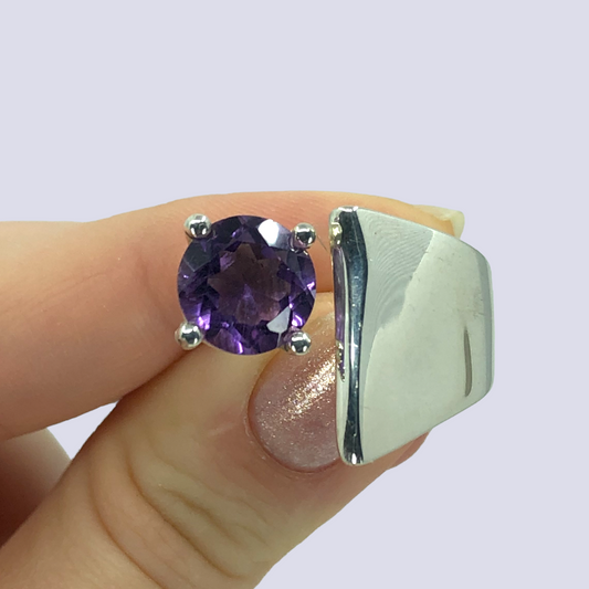 925 Sterling Silver Ring With Amethyst, Size 10 (Adjustable)