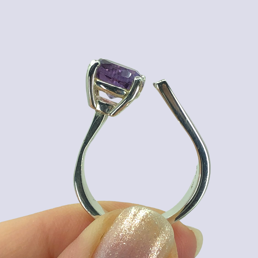 925 Sterling Silver Ring With Amethyst, Size 10 (Adjustable)