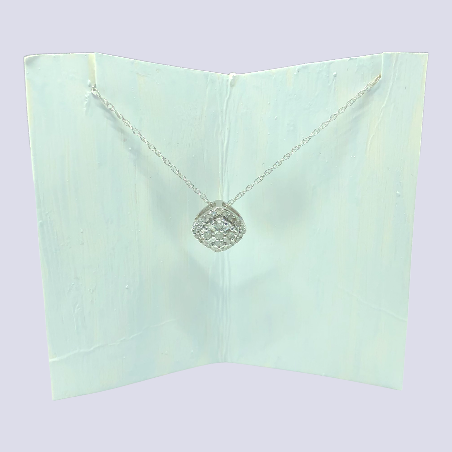 Rhombus Shape Necklace With Diamonds Accented in 10K White Gold