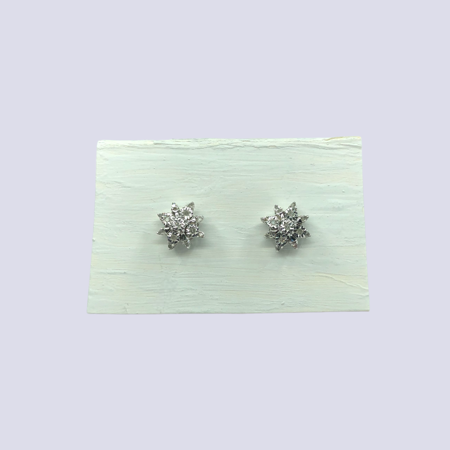 10K White Gold Stud Earrings Inlaid With Diamonds